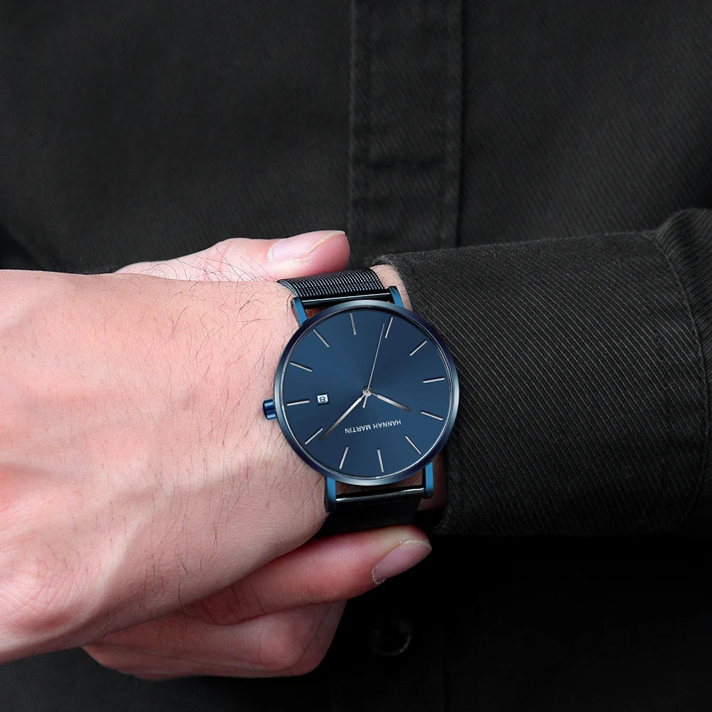 Montre Homme Bauhaus — Élégance Bleue Ultra‑fine, Quartz Japonais